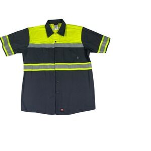Red Kap Enhanced Visibility Work Shirt Mens XL Gray Yellow Cotton Short Sleeve